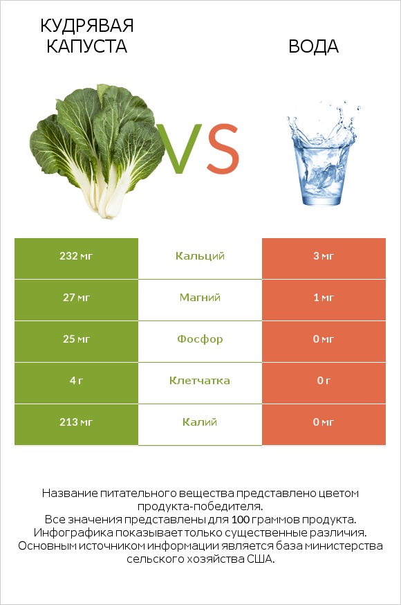 Кудрявая капуста vs Вода infographic