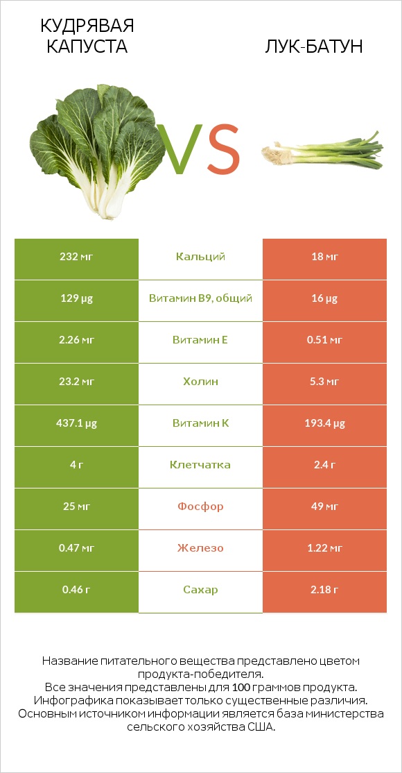 Кудрявая капуста vs Лук-батун infographic