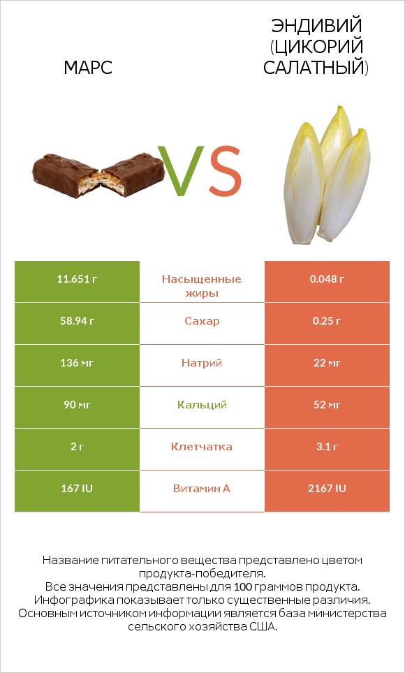 Марс vs Эндивий (Цикорий салатный)  infographic