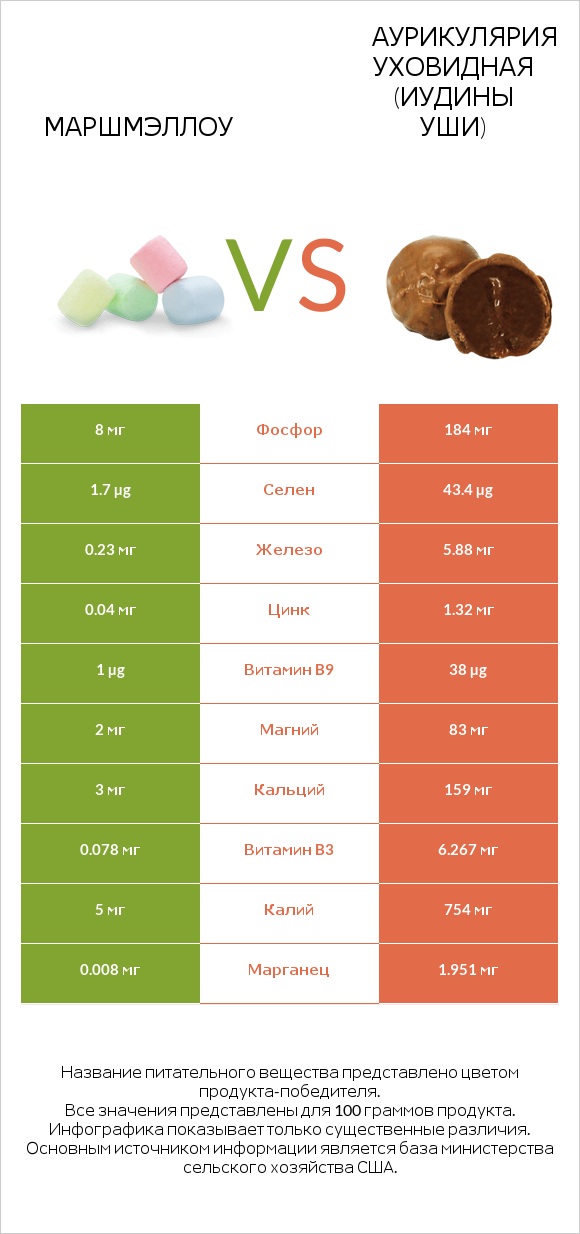 Маршмэллоу vs Аурикулярия уховидная (Иудины уши) infographic