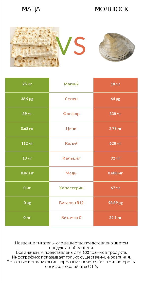 Маца vs Моллюск infographic