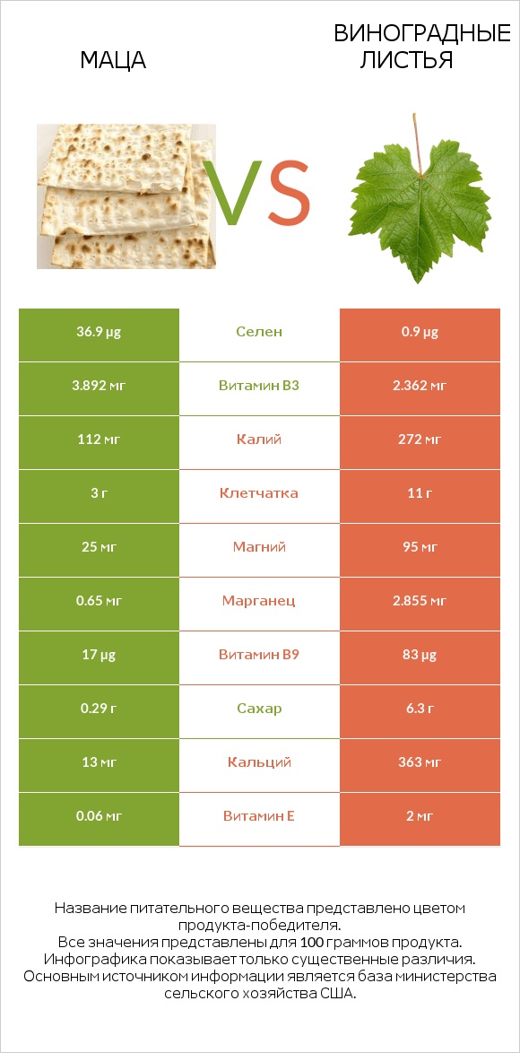 Маца vs Виноградные листья infographic