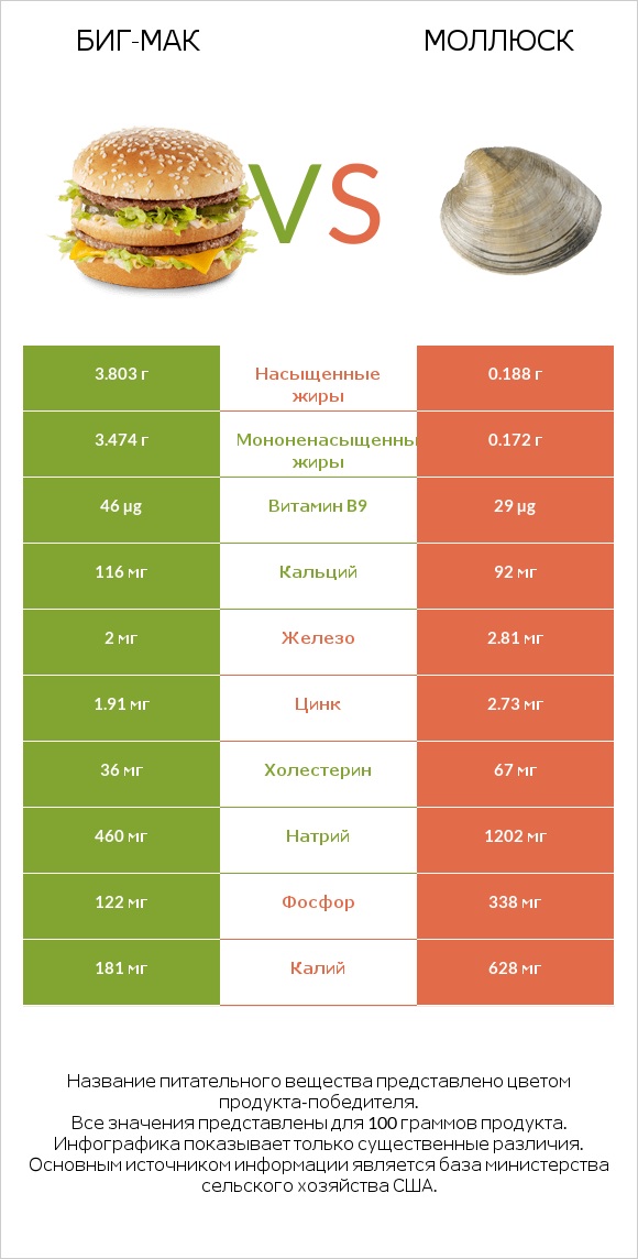 Биг-Мак vs Моллюск infographic