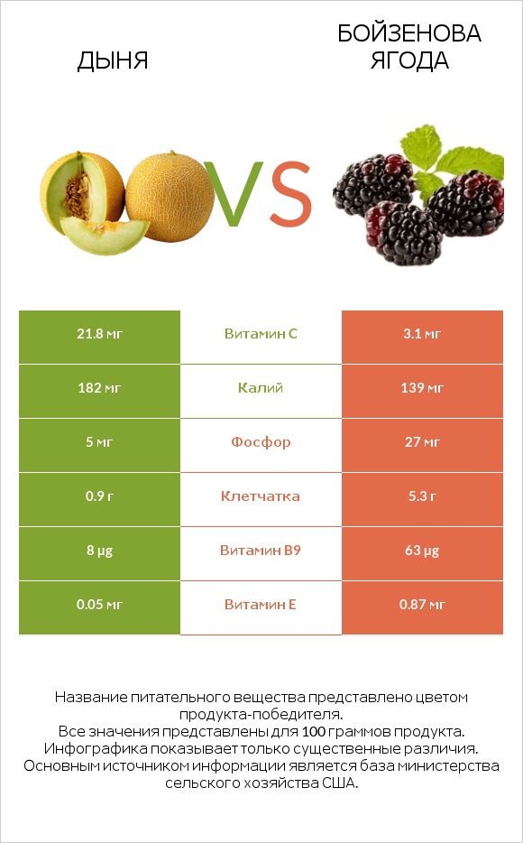 Дыня vs Бойзенова ягода infographic