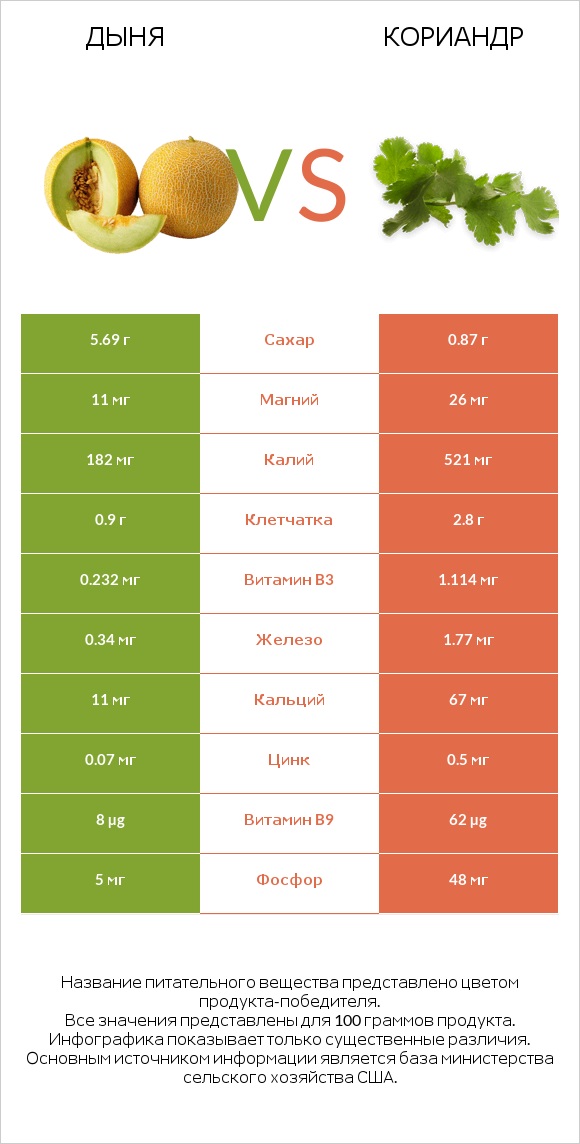 Дыня vs Кориандр infographic