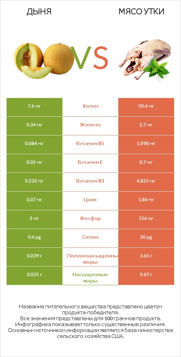 Дыня vs Мясо утки infographic