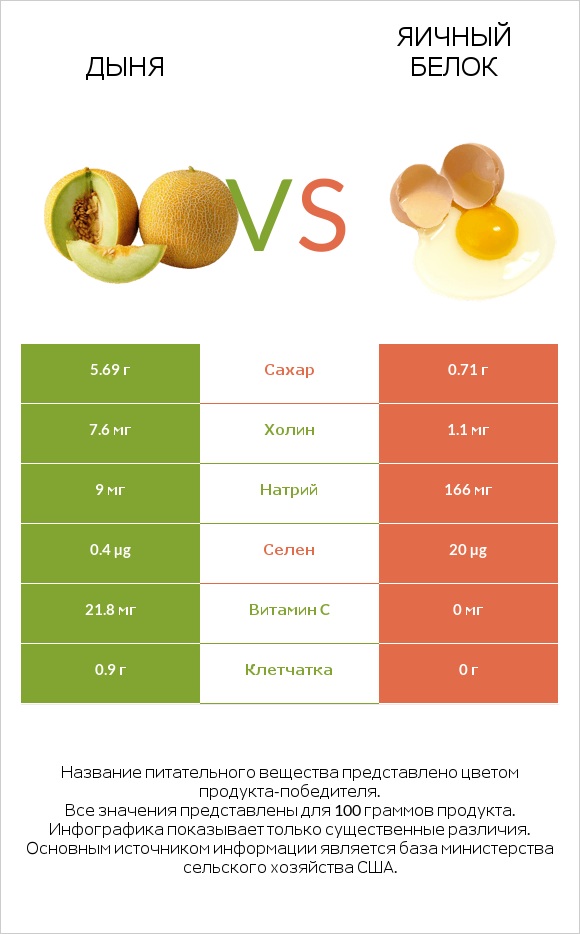 Дыня vs Яичный белок infographic