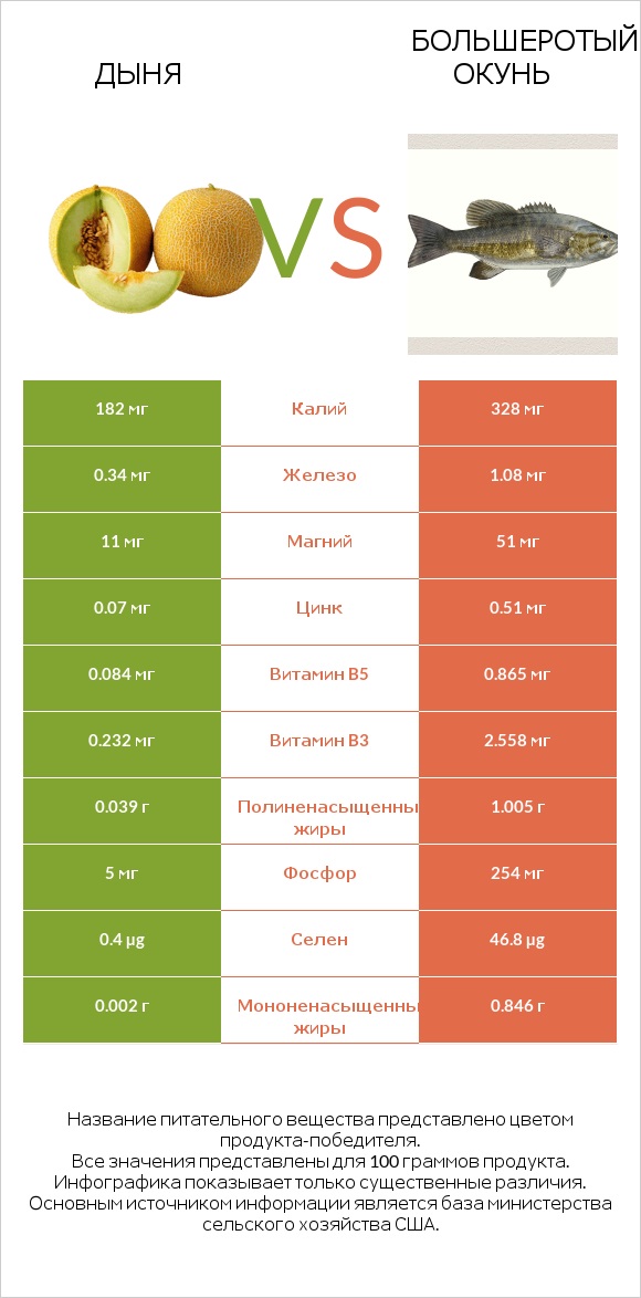 Дыня vs Большеротый окунь infographic