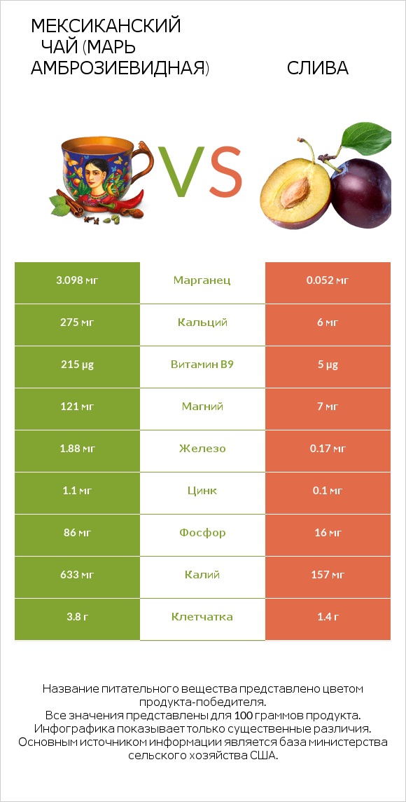 Мексиканский чай (Марь амброзиевидная) vs Слива infographic