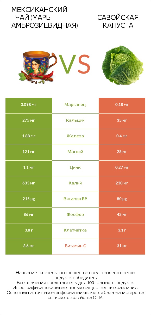 Марь амброзиевидная vs Савойская капуста infographic