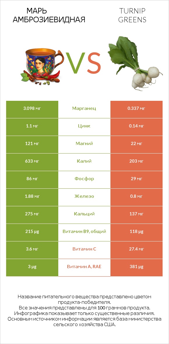 Марь амброзиевидная vs Turnip greens infographic