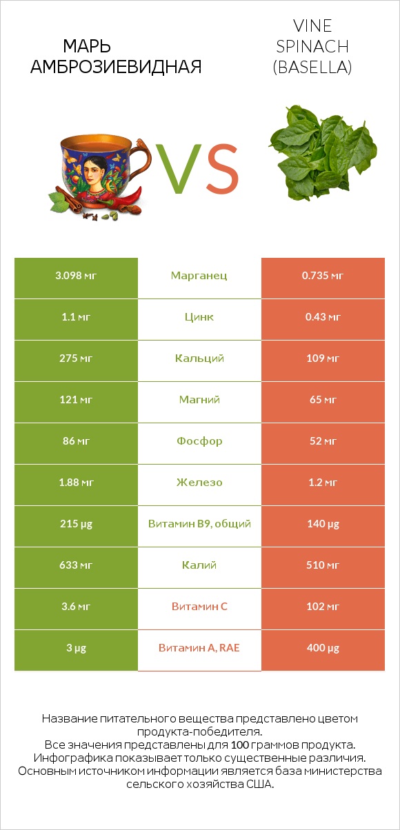 Марь амброзиевидная vs Vine spinach (basella) infographic