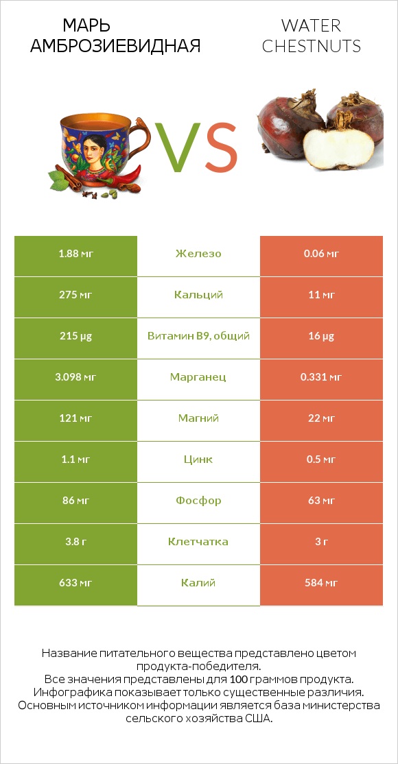 Марь амброзиевидная vs Water chestnuts infographic