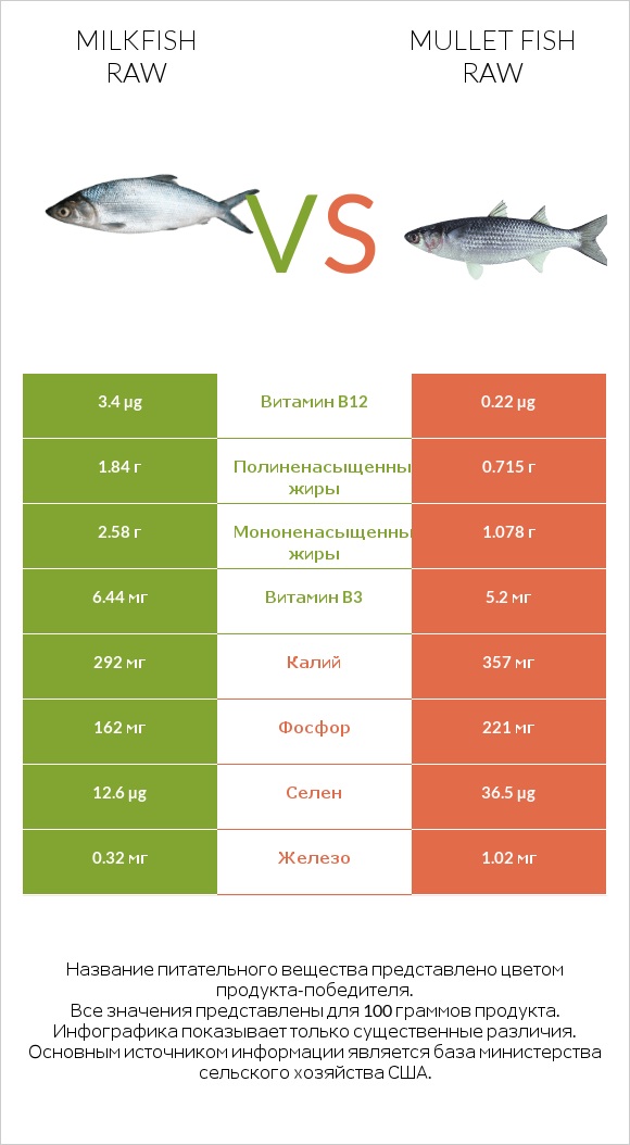 Milkfish raw vs Mullet fish raw infographic