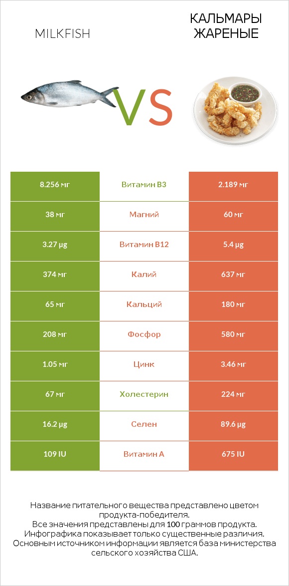 Milkfish vs Кальмары жареные infographic