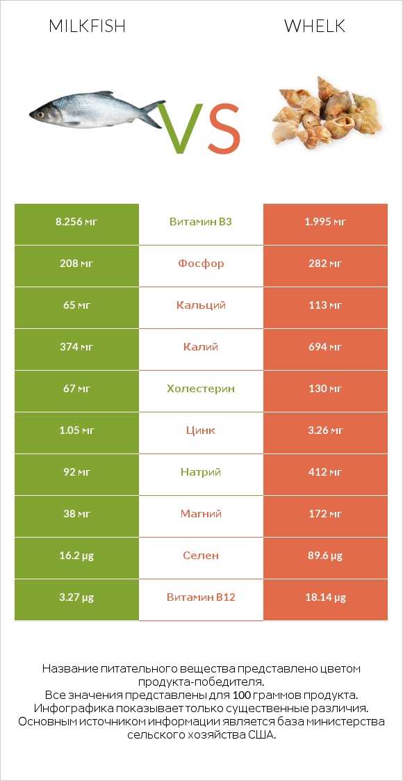 Milkfish vs Whelk infographic