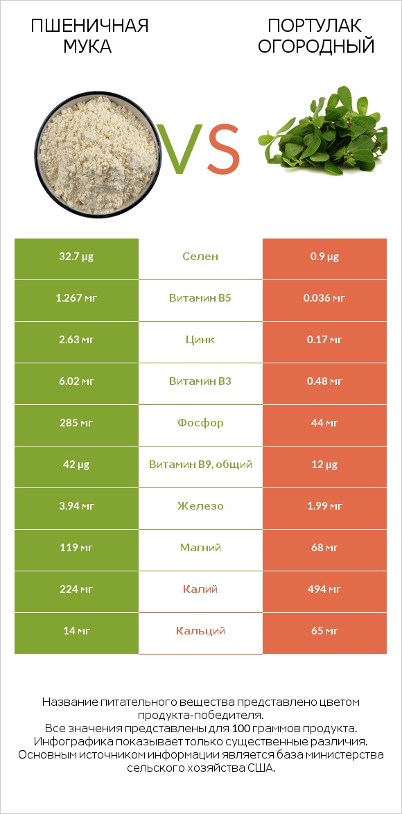 Пшеничная мука vs Портулак огородный infographic