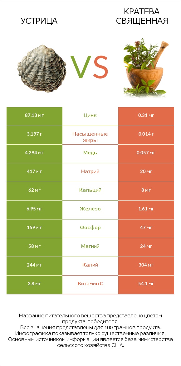 Устрица vs Кратева священная infographic