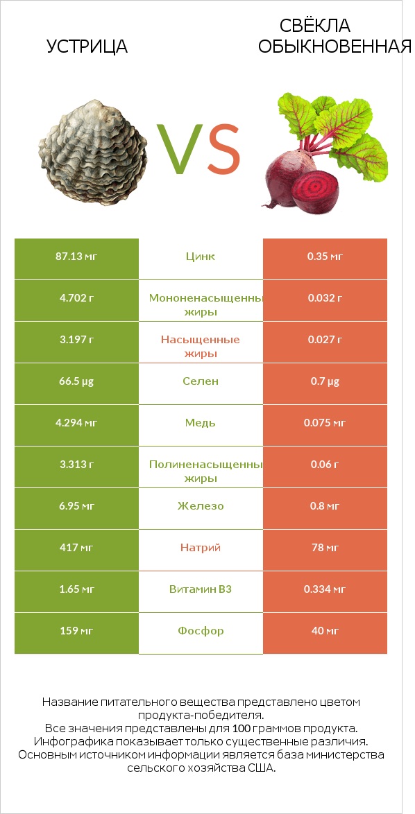 Устрица vs Свёкла обыкновенная infographic