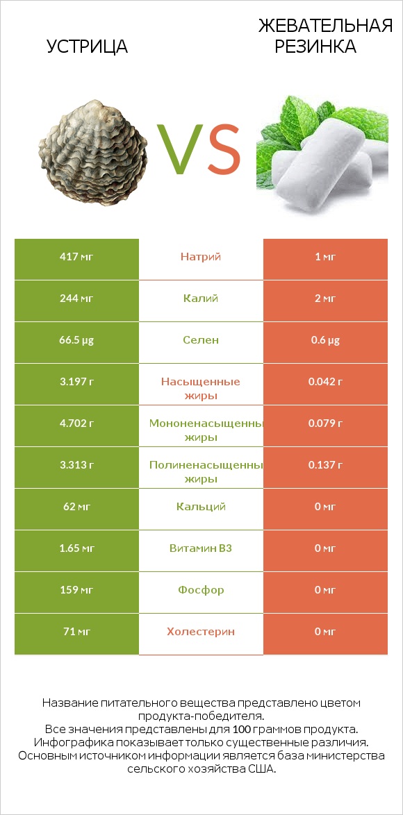 Устрица vs Жевательная резинка infographic