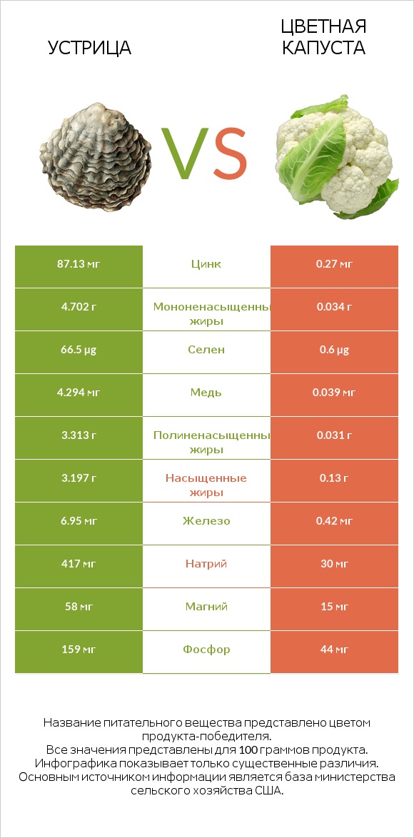 Устрица vs Цветная капуста infographic