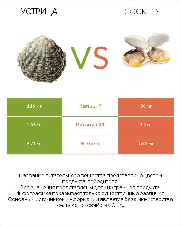 Устрица vs Cockles infographic