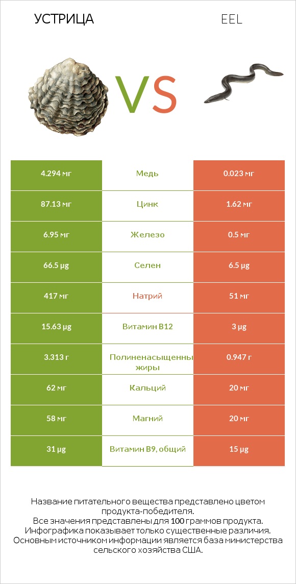 Устрица vs Eel infographic