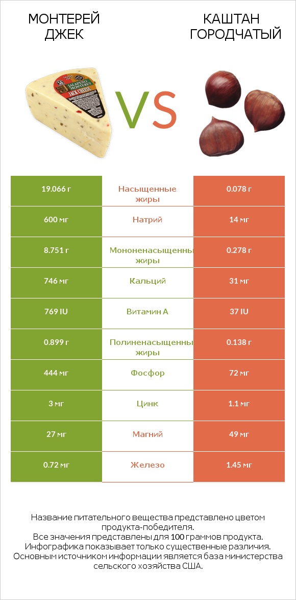 Монтерей Джек vs Каштан городчатый infographic