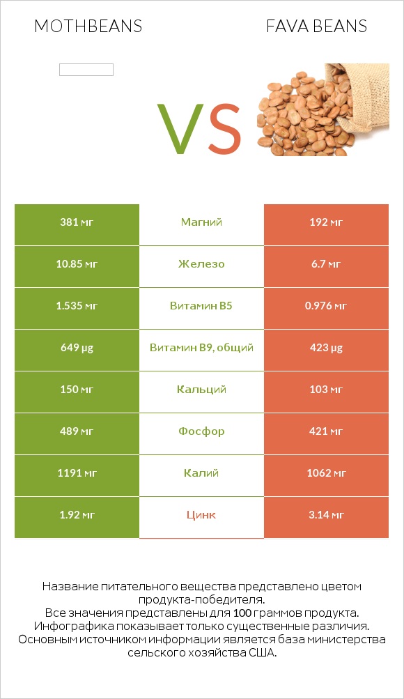 Mothbeans vs Fava beans infographic
