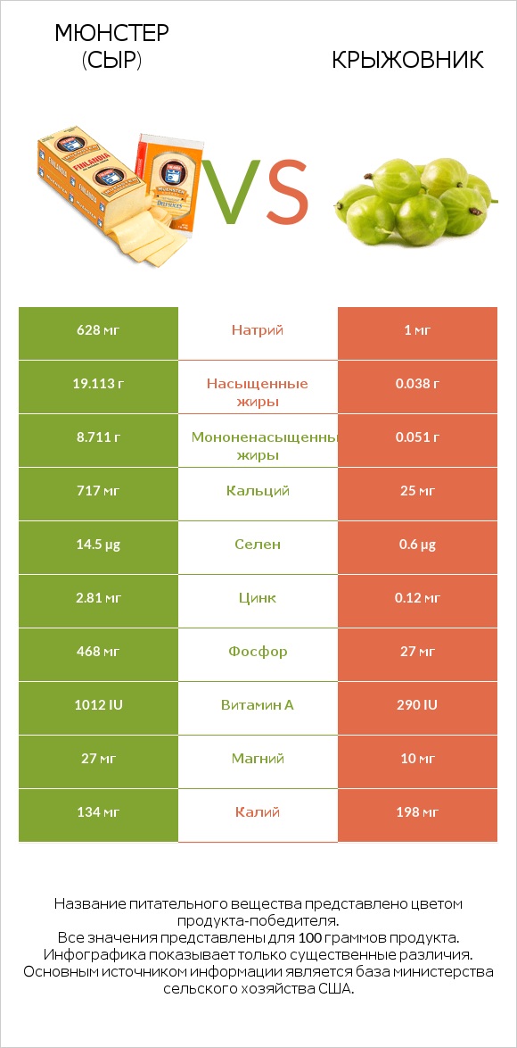 Мюнстер (сыр) vs Крыжовник infographic