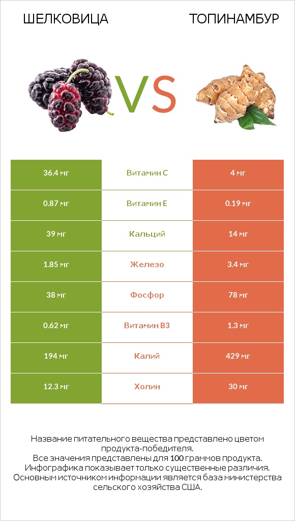 Шелковица vs Топинамбур infographic