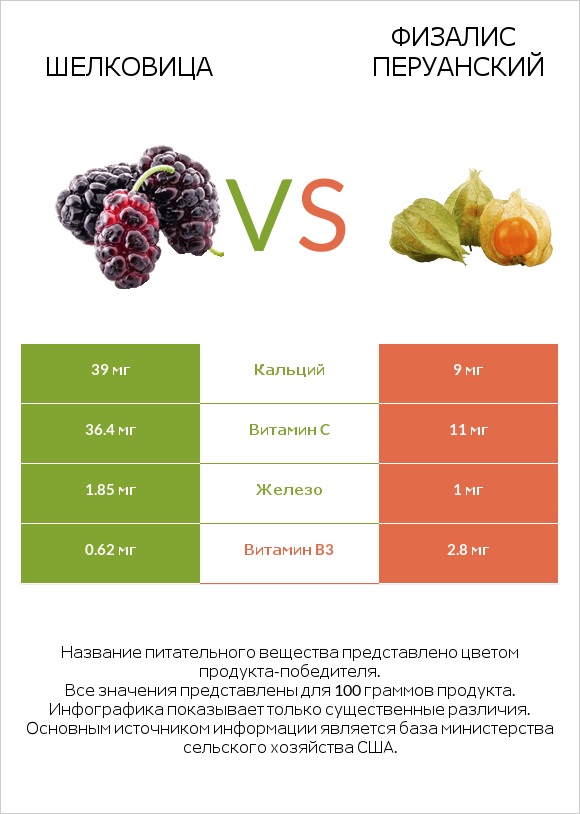 Шелковица vs Физалис перуанский infographic
