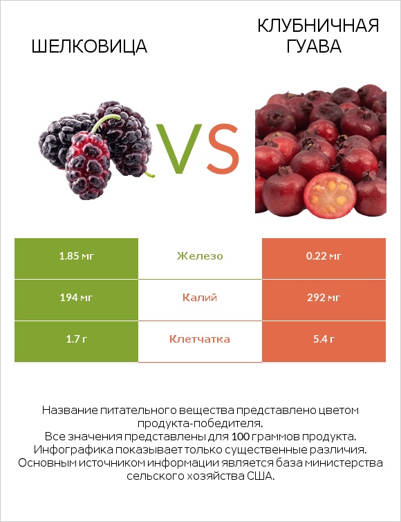 Шелковица vs Клубничная гуава infographic