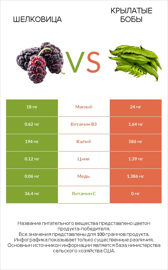 Шелковица vs Крылатые бобы infographic