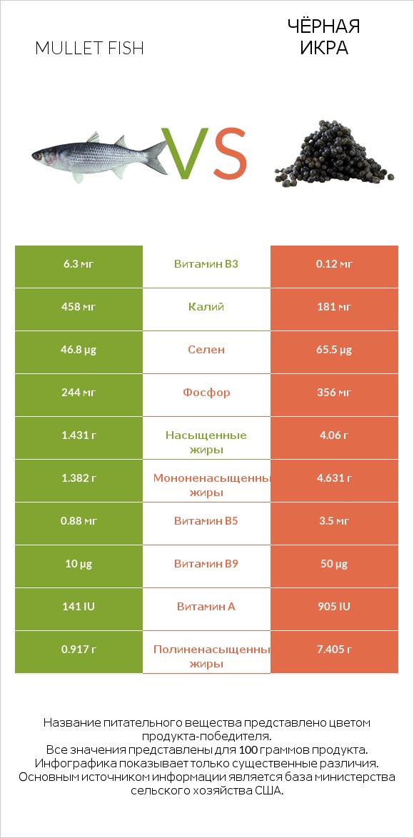 Mullet fish vs Чёрная икра infographic