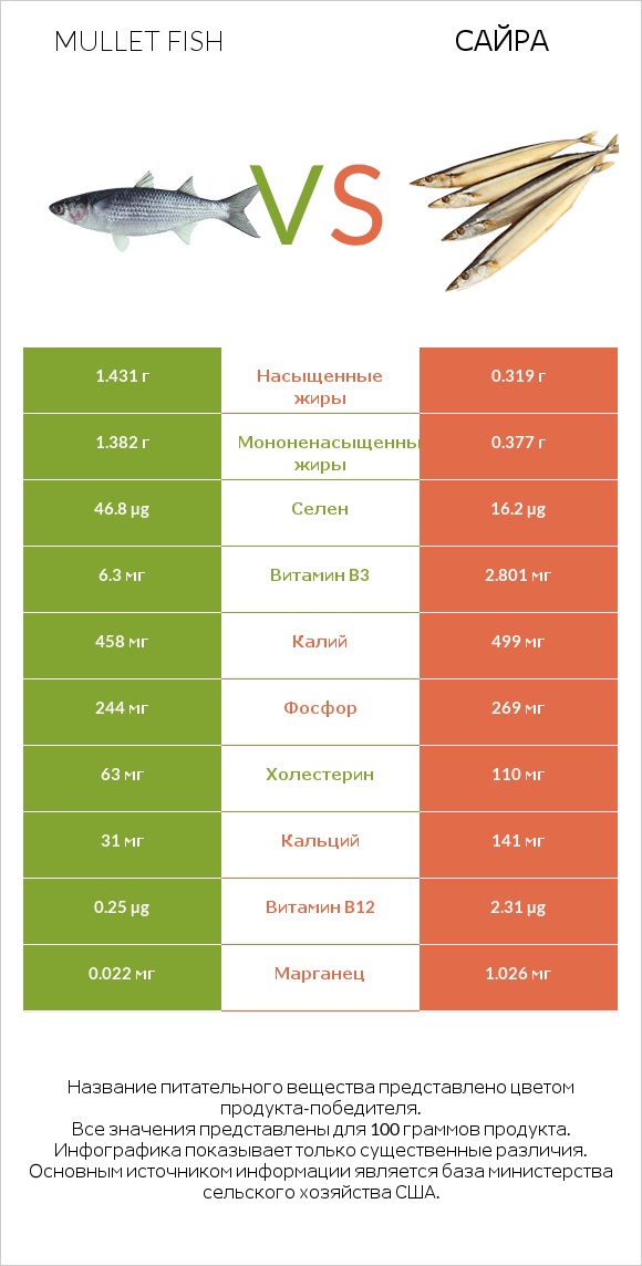 Mullet fish vs Сайра infographic