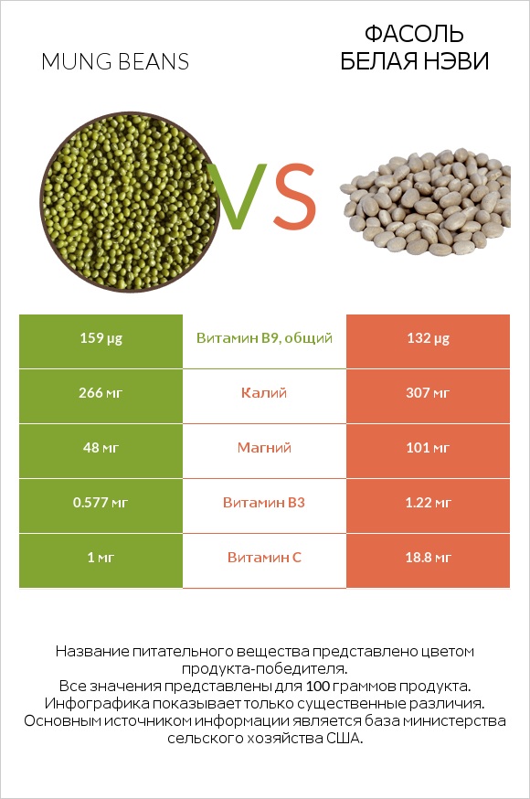 Mung beans vs Фасоль белая нэви infographic