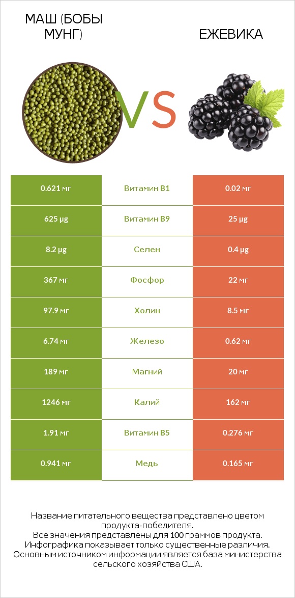Маш (бобы мунг) vs Ежевика infographic