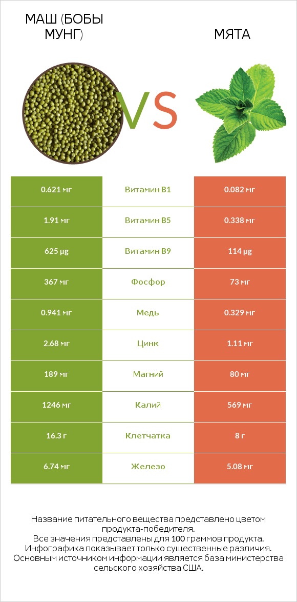 Маш (бобы мунг) vs Мята infographic
