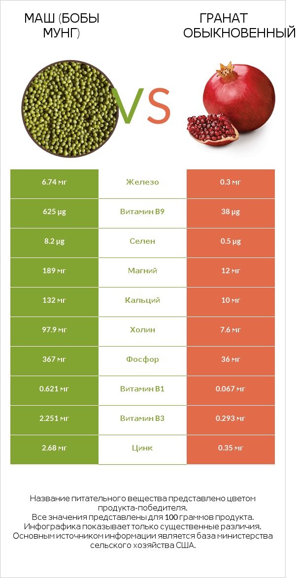 Маш (бобы мунг) vs Гранат обыкновенный infographic