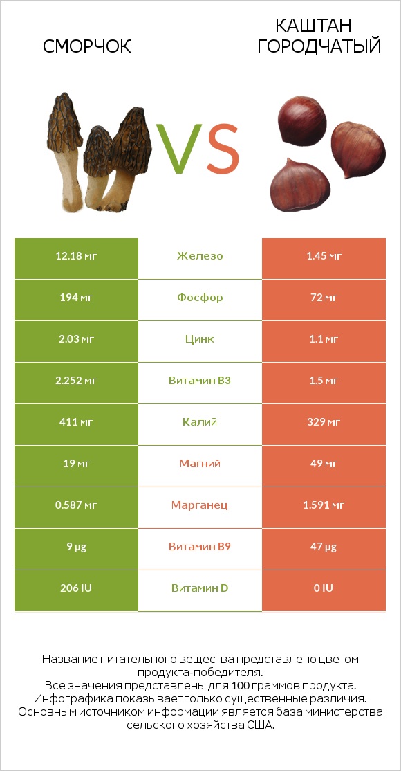 Сморчок vs Каштан городчатый infographic