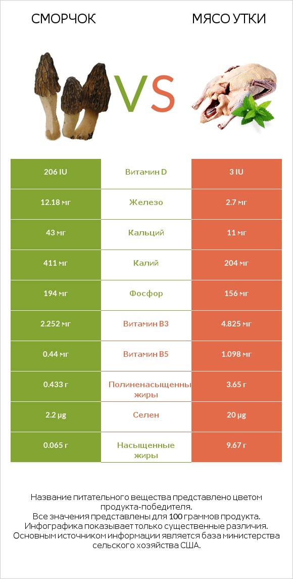 Сморчок vs Мясо утки infographic