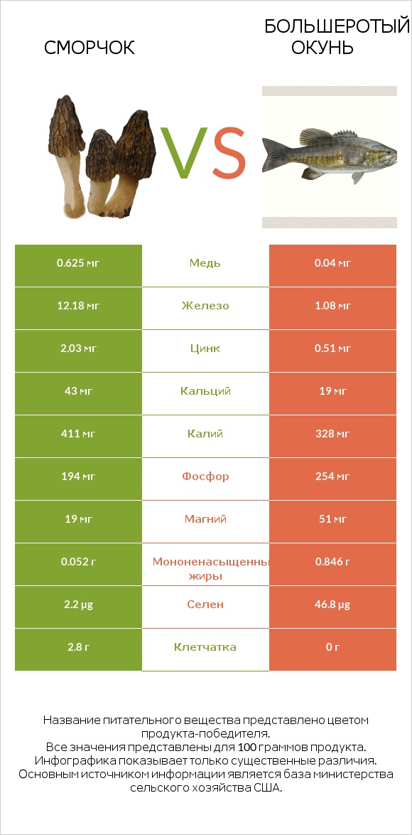 Сморчок vs Большеротый окунь infographic