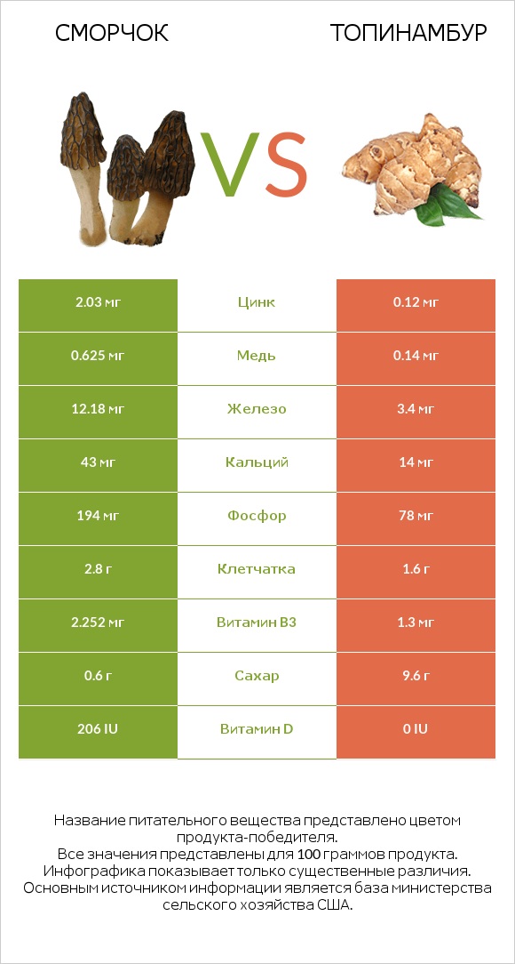 Сморчок vs Топинамбур infographic