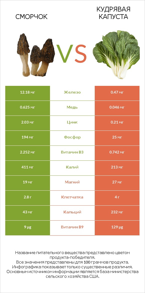 Сморчок vs Кудрявая капуста infographic