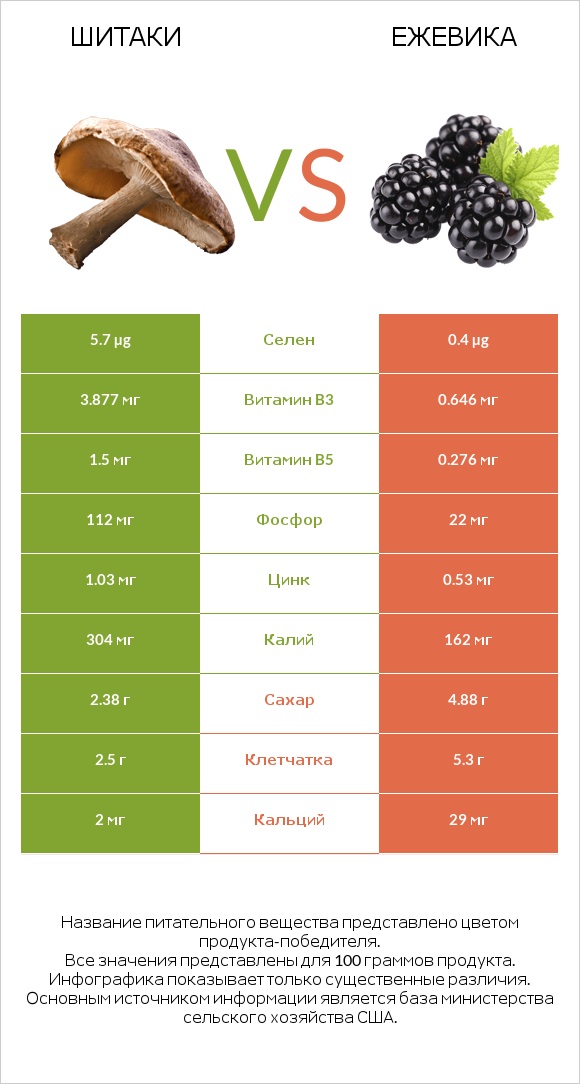 Шитаки vs Ежевика infographic