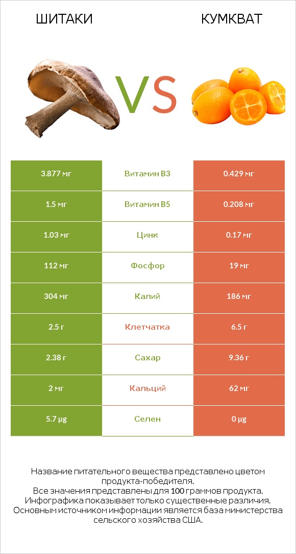 Шитаки vs Кумкват infographic