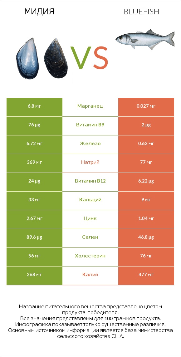 Мидия vs Bluefish infographic