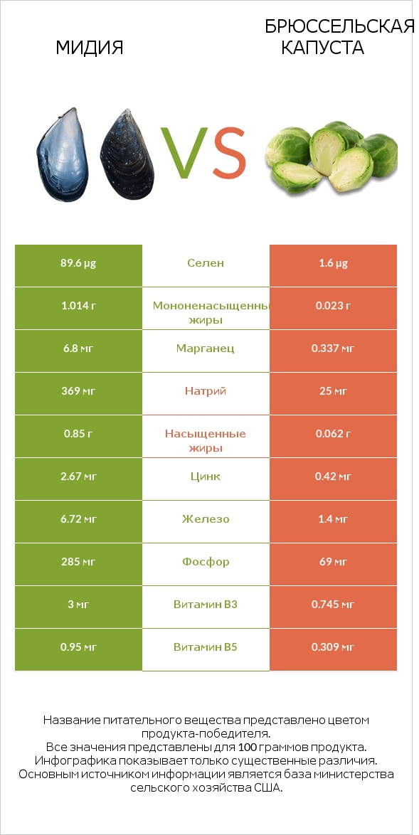 Мидия vs Брюссельская капуста infographic