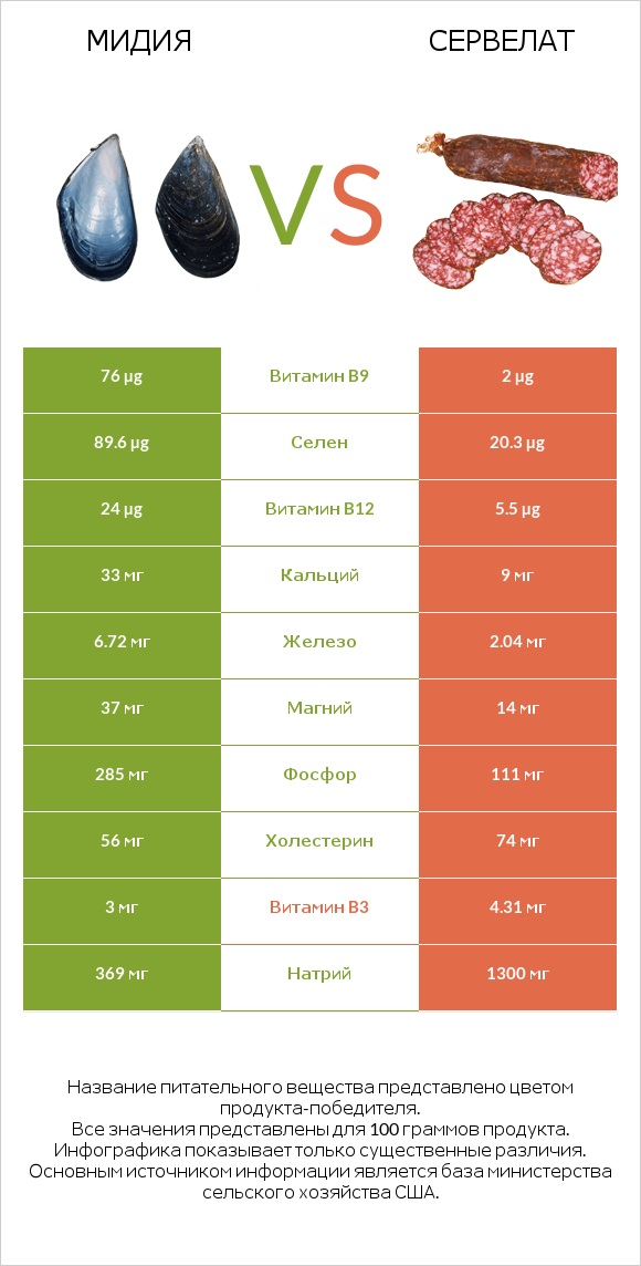 Мидия vs Сервелат infographic